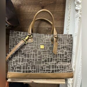 Diane von Furstenberg DVF Monogram Canvas Tote Tan Brown Logo Bag